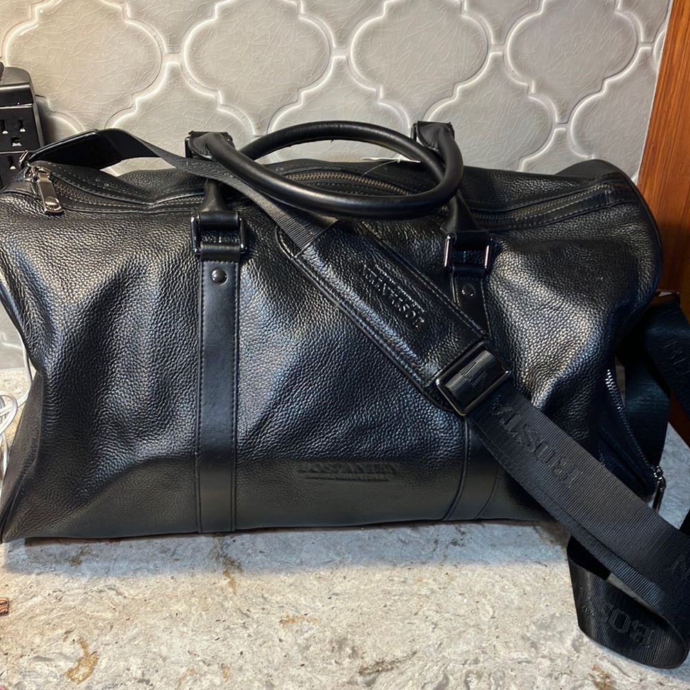 Bostanten black leather duffle bag